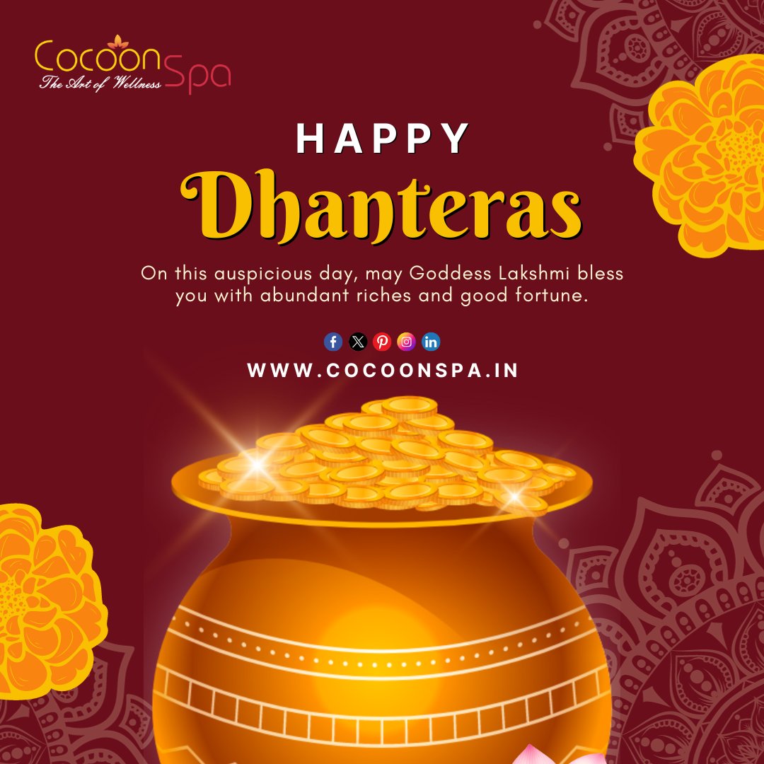 CocoonSpaindia's tweet photo. May the divine blessings of Goddess Lakshmi fill your life with wealth and prosperity. Happy Dhanteras!
- Team Cocoon Spa
.
.
.
.
.
#Dhanteras #happydanteras #MaaLaxmi #indianfestival #jewellery #laxmipujan #Danterascelebration #festivalseason #ganpati #diya #india #danteraspooja https://t.co/9Ntjd55VsI