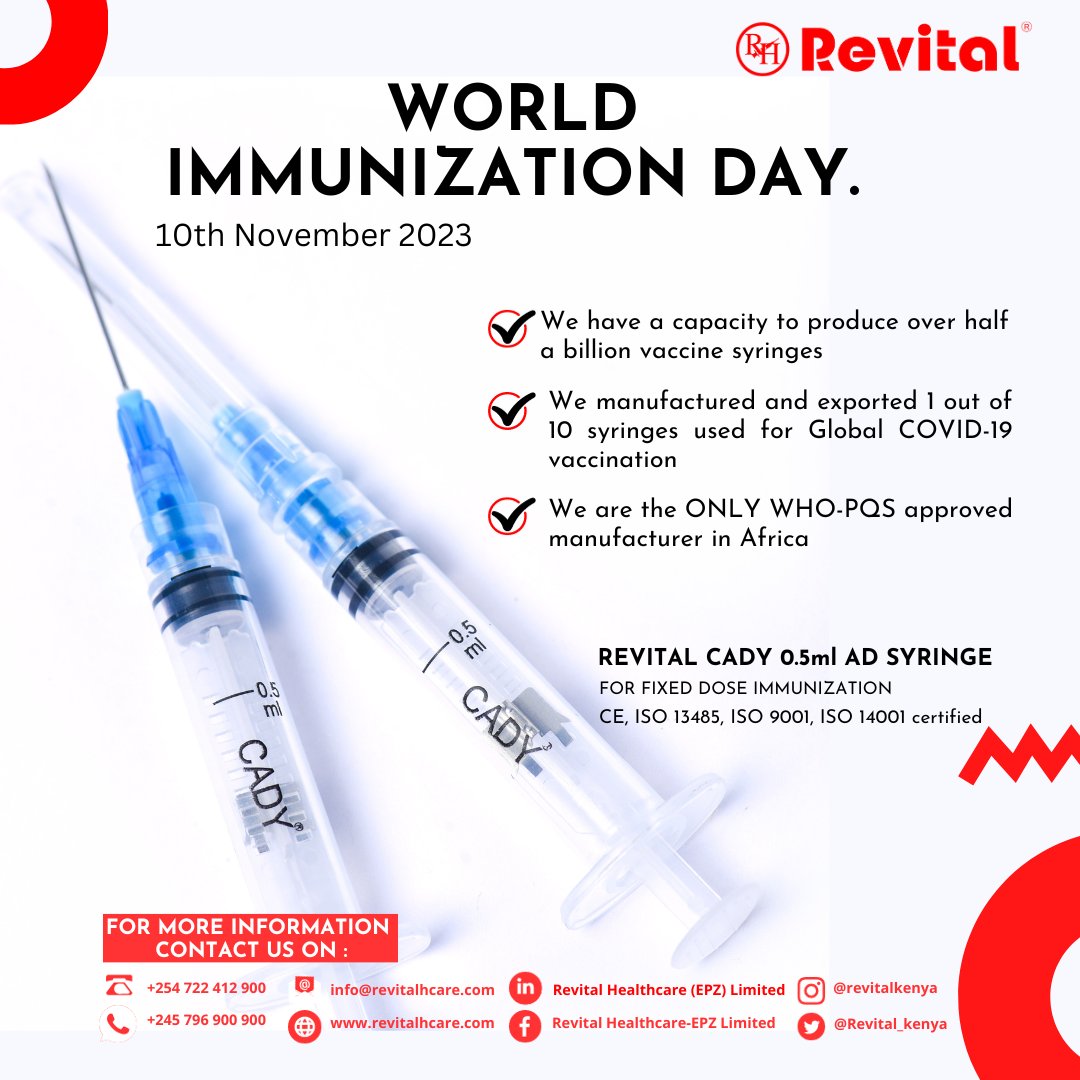As we celebrate World Immunization Day under the theme 'The Big Catch-Up,' Revital is leading the way in accelerating progress and protecting generations through innovative solutions like our Cady 0.5 ML. 

#Immunization #WorldImmunizationDay #Healthcareinnovations