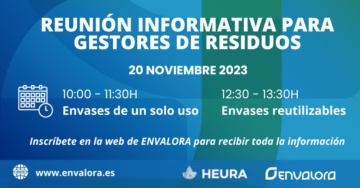 🔴 Reunión informativa para gestores de residuos. 
ENVALORA y <a href="/HEURAGESTIO/">HEURA</a>  organizan una reunión informativa dirigida a los gestores de #residuos. Tras rellenar el siguiente formulario, se le mandará toda la información para poder asistir 👉envalora.es/gestores-de-re…