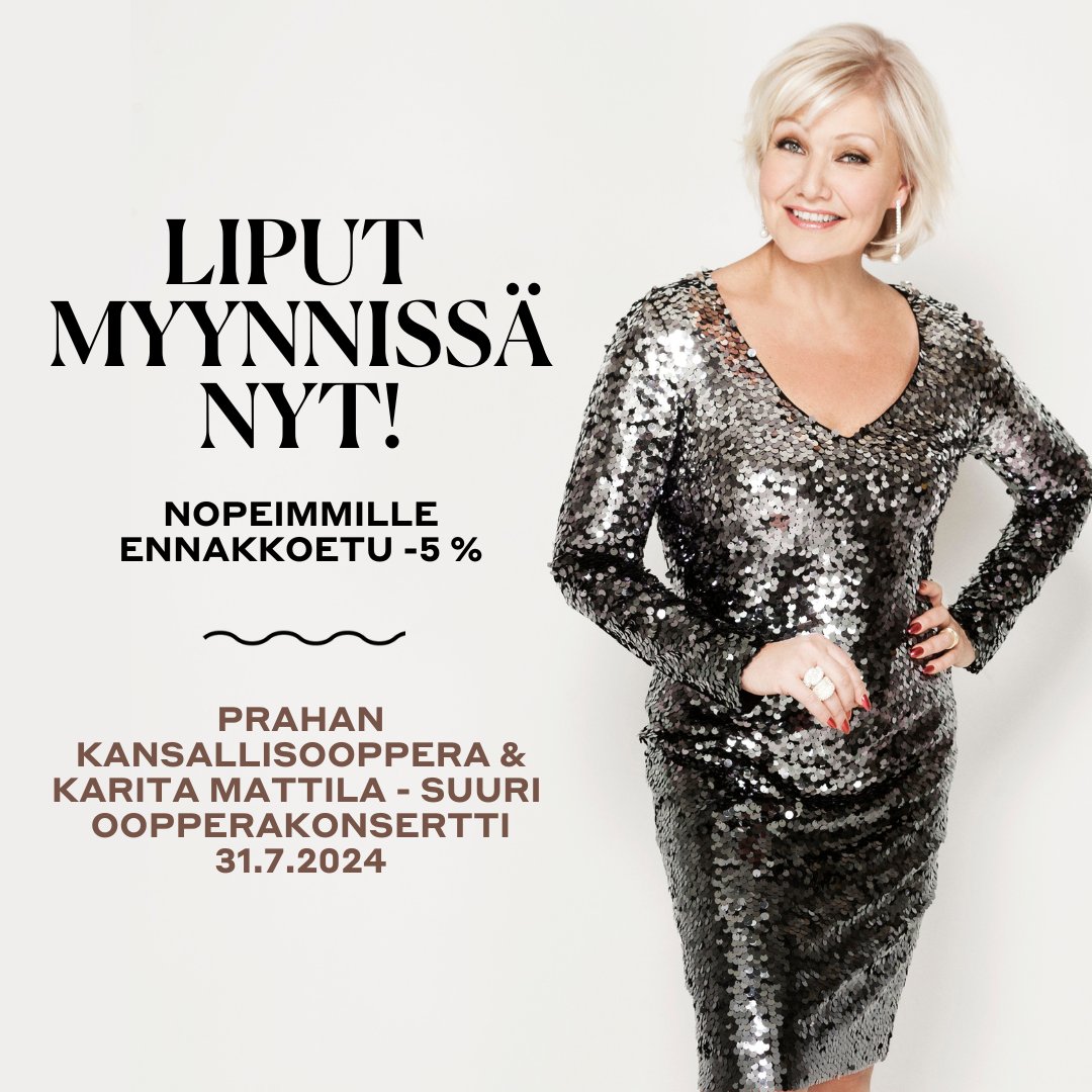 LIPUT MYYNNISSÄ NYT ETUHINTAAN! ✨
Liput Prahan kansallisoopperan Suureen oopperakonserttiin ovat myynnissä nyt! 
🎟️Nopeimmille –5 % ennakkoetu marraskuun loppuun saakka (hintaryhmät 1–3). Liput ja lisätiedot operafestival.fi/ohjelmisto/kar…