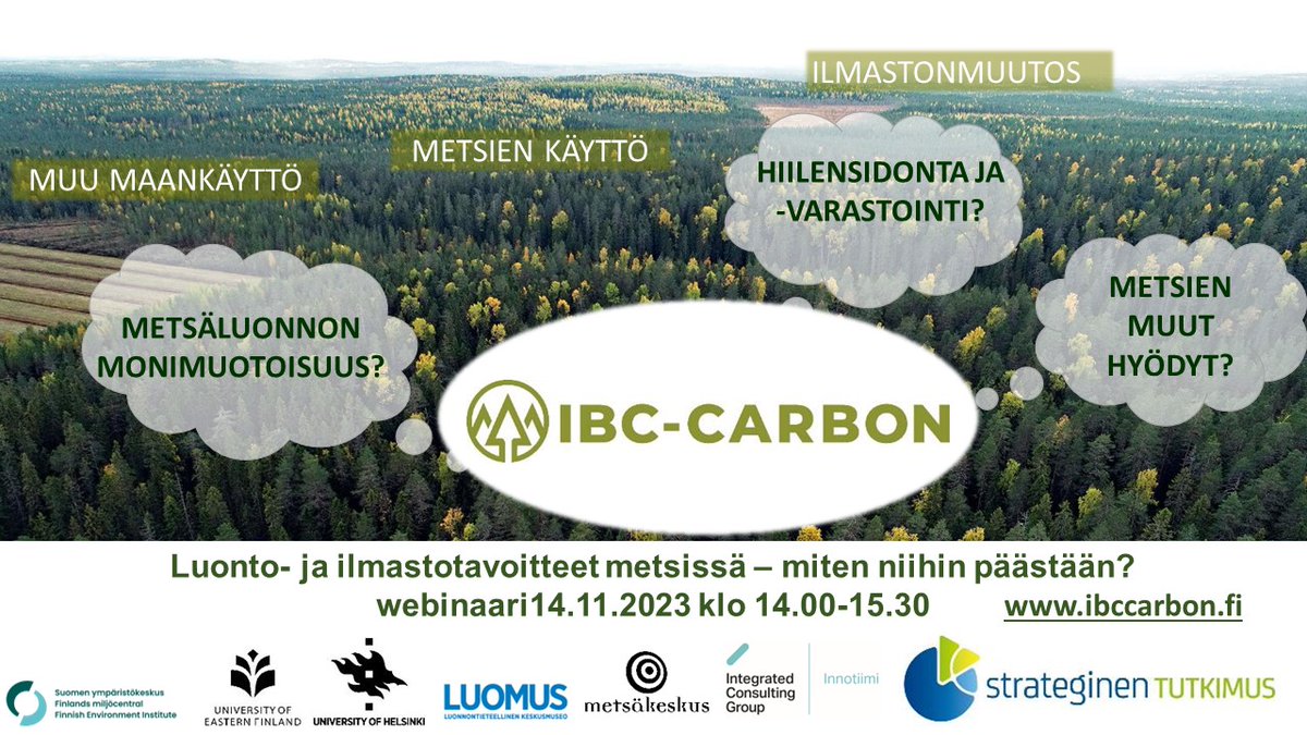 IBC-Carbon (@ibccarbon) on Twitter photo Tervetuloa <a href="/IBCCarbon/">IBC-Carbon</a>'in viimeiseen webinaariin ti 14.11. klo 14.00. Aiheena #metsät #ilmasto #monimuotoisuus #kaukokartoitus #ohjauskeinot. Lisätietoa ja osallistumislinkki: ibccarbon.fi/fi-FI/Ajankoht… <a href="/UEFGeoHistory/">Historia- ja maantieteiden laitos, UEF</a> <a href="/SYKEinfo/">Suomen ympäristökeskus</a> <a href="/helsinkiuni/">University of Helsinki</a> <a href="/metsakeskus/">Suomen metsäkeskus</a> <a href="/InnotiimiFI/">Innotiimi-ICG Suomi</a> <a href="/Akatemia_STN/">Strateginen tutkimus</a> Tervetuloa <a href="/IBCCarbon/">IBC-Carbon</a>'in viimeiseen webinaariin ti 14.11. klo 14.00. Aiheena #metsät #ilmasto #monimuotoisuus #kaukokartoitus #ohjauskeinot. Lisätietoa ja osallistumislinkki: ibccarbon.fi/fi-FI/Ajankoht… <a href="/UEFGeoHistory/">Historia- ja maantieteiden laitos, UEF</a> <a href="/SYKEinfo/">Suomen ympäristökeskus</a> <a href="/helsinkiuni/">University of Helsinki</a> <a href="/metsakeskus/">Suomen metsäkeskus</a> <a href="/InnotiimiFI/">Innotiimi-ICG Suomi</a> <a href="/Akatemia_STN/">Strateginen tutkimus</a>