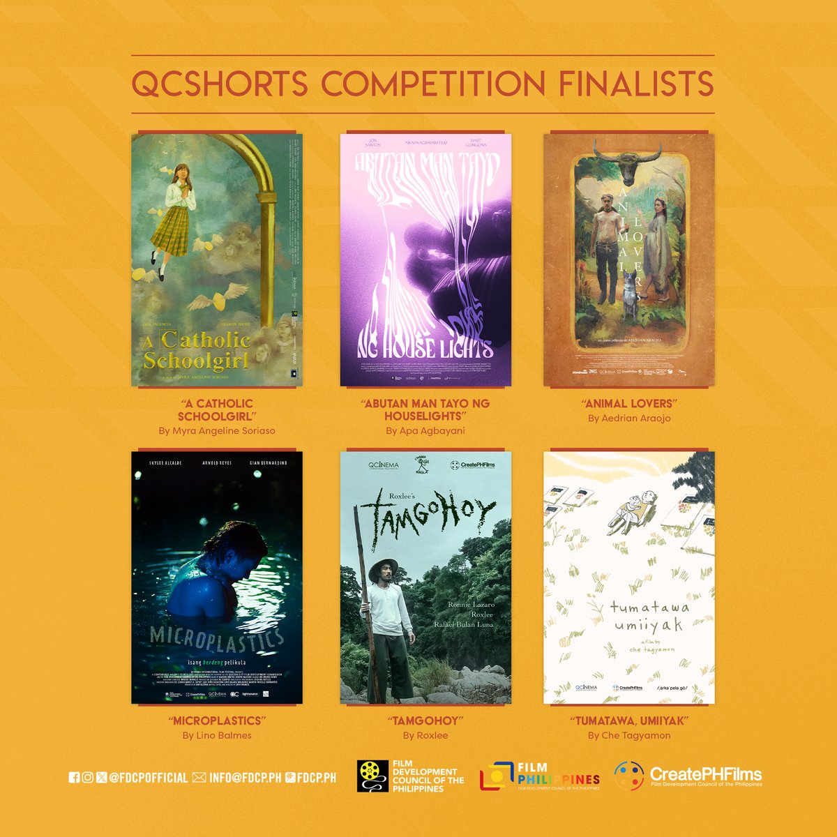 fdcpofficial's tweet image. Six (6) short films will be competing at @QCinemaPH 2023, happening from November 17-26 in select Metro Manila cinemas. 

These short films received a support fund worth PHP100,000 through CreatePHFilms.

Best of luck to all QCShorts Competition finalists! #QCinema2023 #QCShorts