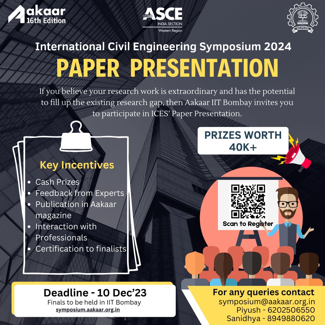 aakaariitb's tweet photo. Aakaar IIT Bombay proudly launches its eighth International Civil Engineering Symposium (ICES) Paper Presentation in collaboration with ASCE Indian Western Region. https://t.co/XZ9IveKvb0