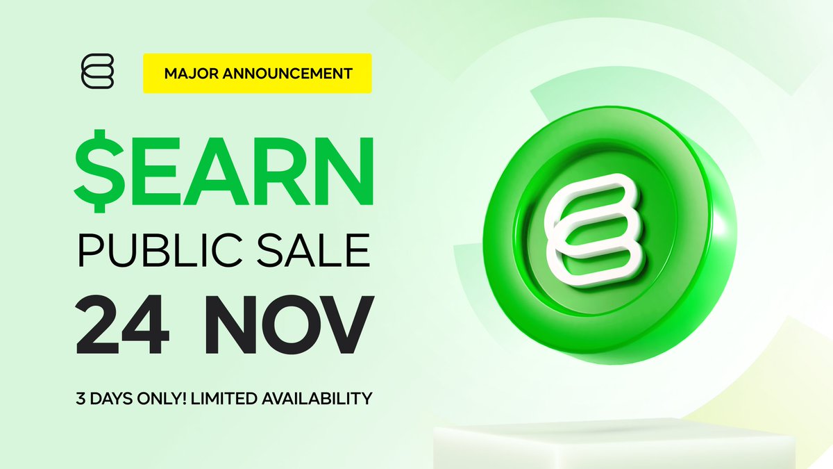💥PUBLIC SALE ANNOUNCED!
📅 24th Nov. Mark the date!

🌟 Don't miss out on this opportunity to join our community of over +200,000 users. Become a part of the end-game dApp for all crypto investments! 

🔗INFO earn.network/public-sale

🚨 Limited time!
$EARN #earn #EarnNetwork