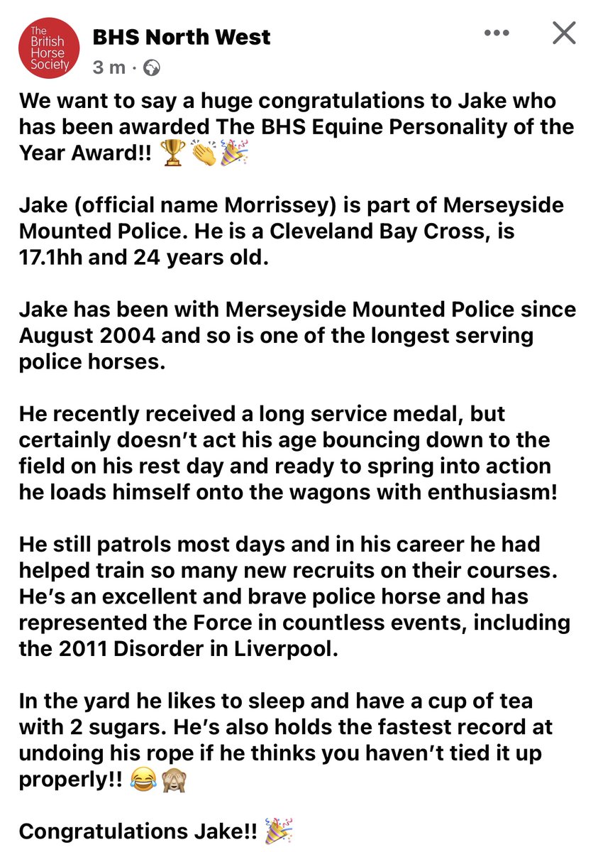 MerPolMounted's tweet image. Congratulations Jake on winning the @BritishHorse  Equine Personality of the Year Award yesterday. 
#StandTall #PHJake #ProudOfHim #WellDeserved