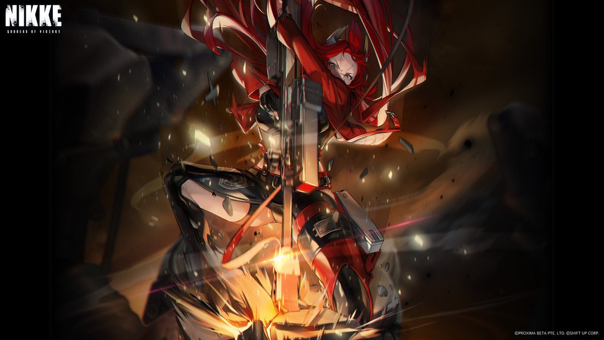 NIKKE_en's tweet photo. 【PC &amp; Mobile Wallpaper Distribution】

We are distributing PC and mobile wallpapers of the RED ASH story event to all Commanders~ 

Look at Red Hood tearing the Rapture apart! 🔥

Feel free to save and use it as you like!

#NIKKE
#NIKKE1stAnniversary https://t.co/r6MPEfMs6z