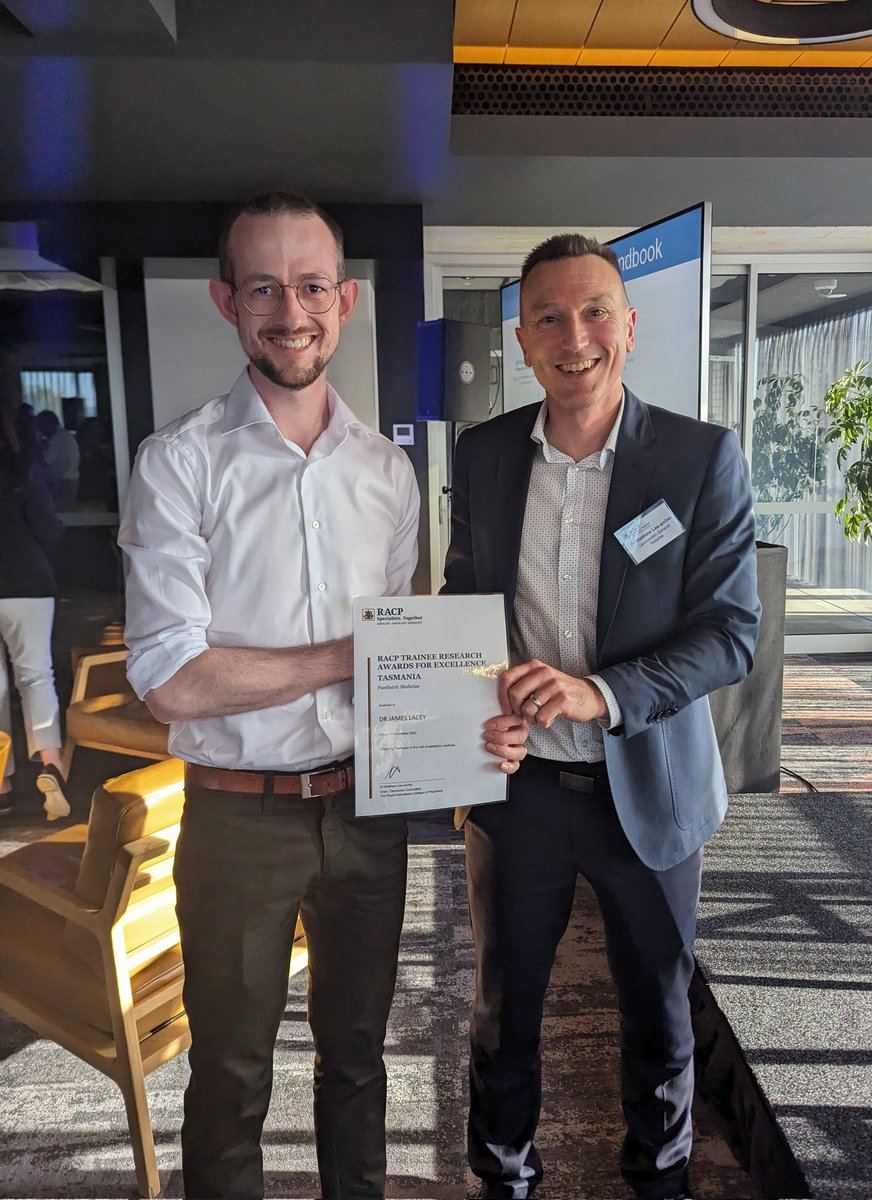 Atul Malhotra (@atul_monash) on Twitter photo Proud supervisor moment:
Dr James Lacey won the <a href="/TheRACP/">The Royal Australasian College of Physicians</a> Tasmania Trainee Research Award in Hobart this evening!
Talk: Digital Stethoscope Technology to Detect Patent Ductus Arteriosus in Preterm Neonates
Vic and Tas TRA award winners both from my group!! Proud supervisor moment:
Dr James Lacey won the <a href="/TheRACP/">The Royal Australasian College of Physicians</a> Tasmania Trainee Research Award in Hobart this evening!
Talk: Digital Stethoscope Technology to Detect Patent Ductus Arteriosus in Preterm Neonates
Vic and Tas TRA award winners both from my group!!