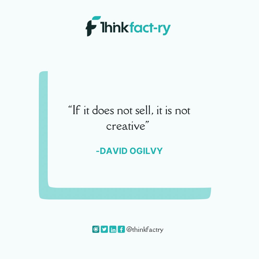 thinkfactry's tweet image. The world’s problems are solved by creators and innovators  📈✨. Creativity is most relevant if it is aimed at driving results and creating lasting impact! 

#CreativityThatSells #InnovateToElevate #DavidOgilvyWisdom
#Thinkfactry