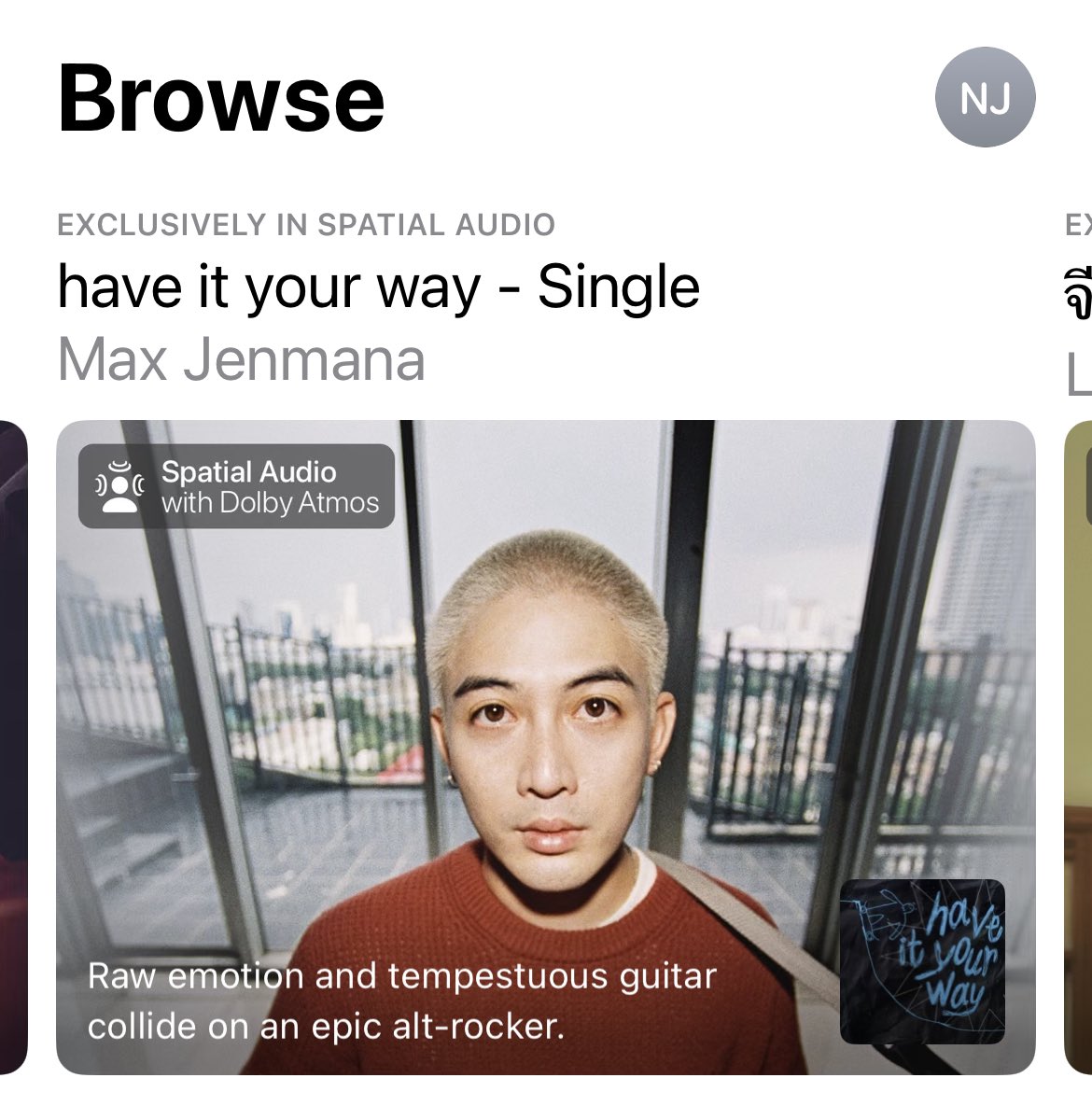 MaxJenmana's tweet image. Here we go!! 🦕
Special thanks to Apple Music for putting my new single “have it your way” on Spatial Audio Playlists and 2 new banners on Brownse and Thai Music⚡️

อัพเดทเพิ่มเติมกันสักหน่อยครับวันศุกร์สดใส! 🦖

#haveityourway #quietknowing 
#MaxJenmana #newalbum #newmusic