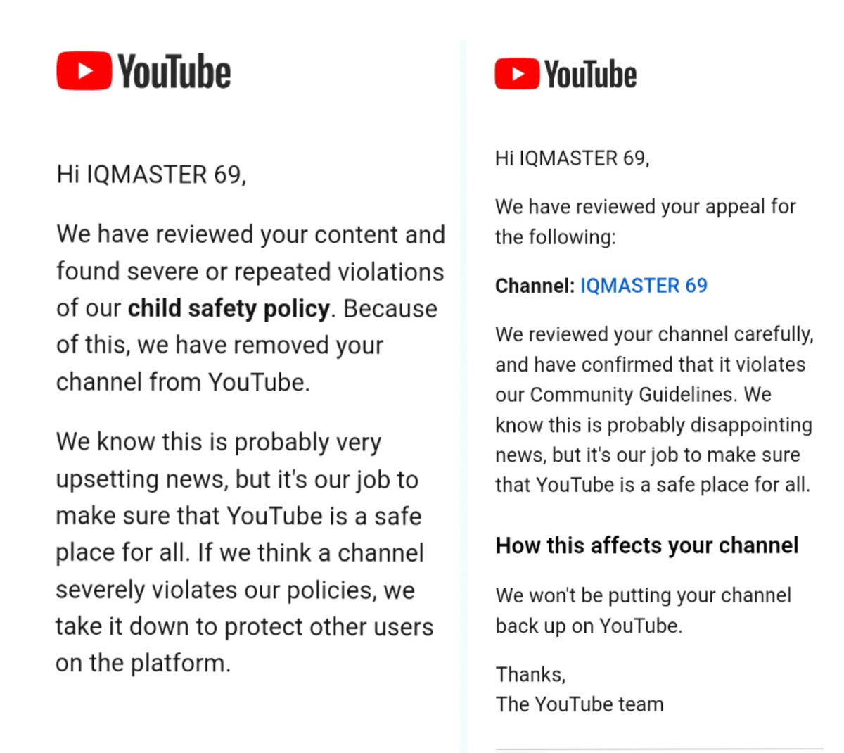 iqmaster69's tweet photo. Facing a YouTube whirlwind on Nov 9 - welcomed to Partner Program, then termination due to child safety policy. Appeals denied without specifics. YouTube,need your help to bring back IQMASTER 69!
https://t.co/eLsNLZwj5z 
🎮  #BringBackIQMASTER69 @TeamYouTube @YTCreatorsIndia https://t.co/xnLzLppBtj