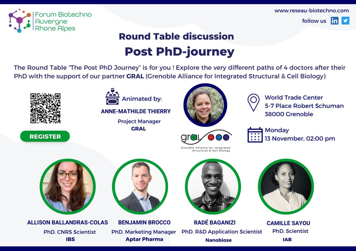 Join us next Monday at the #ForumBiotechno to discuss about the post #PhD journey

Secure your seat here 👉 helloasso.com/associations/g…