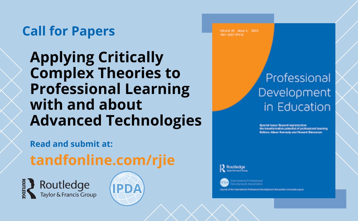 PDiE Journal (@pdiejournal) on Twitter photo Call for Papers for a new <a href="/PDiEjournal/">PDiE Journal</a> Special Issue entitled - Applying Critically Complex Theories to Professional Learning with and about Advanced Technologies. More information @ bit.ly/Professional_D⦠Call for Papers for a new <a href="/PDiEjournal/">PDiE Journal</a> Special Issue entitled - Applying Critically Complex Theories to Professional Learning with and about Advanced Technologies. More information @ bit.ly/Professional_Dā¦