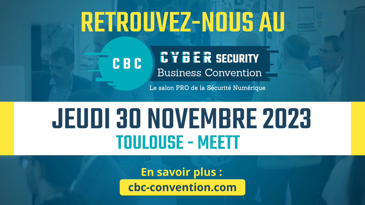 📍 Retrouvez @Athéna CALMETTES le 30 novembre 2023 sur le stand 30 au <a href="/CBC/">CBC</a> (Cybersecurity Business Convention) au MEETT à Toulouse !

👉 Découvrez le programme complet et téléchargez votre badge gratuit ici : eu1.hubs.ly/H0665tB0

#cybersecurity #cyber #toulouse