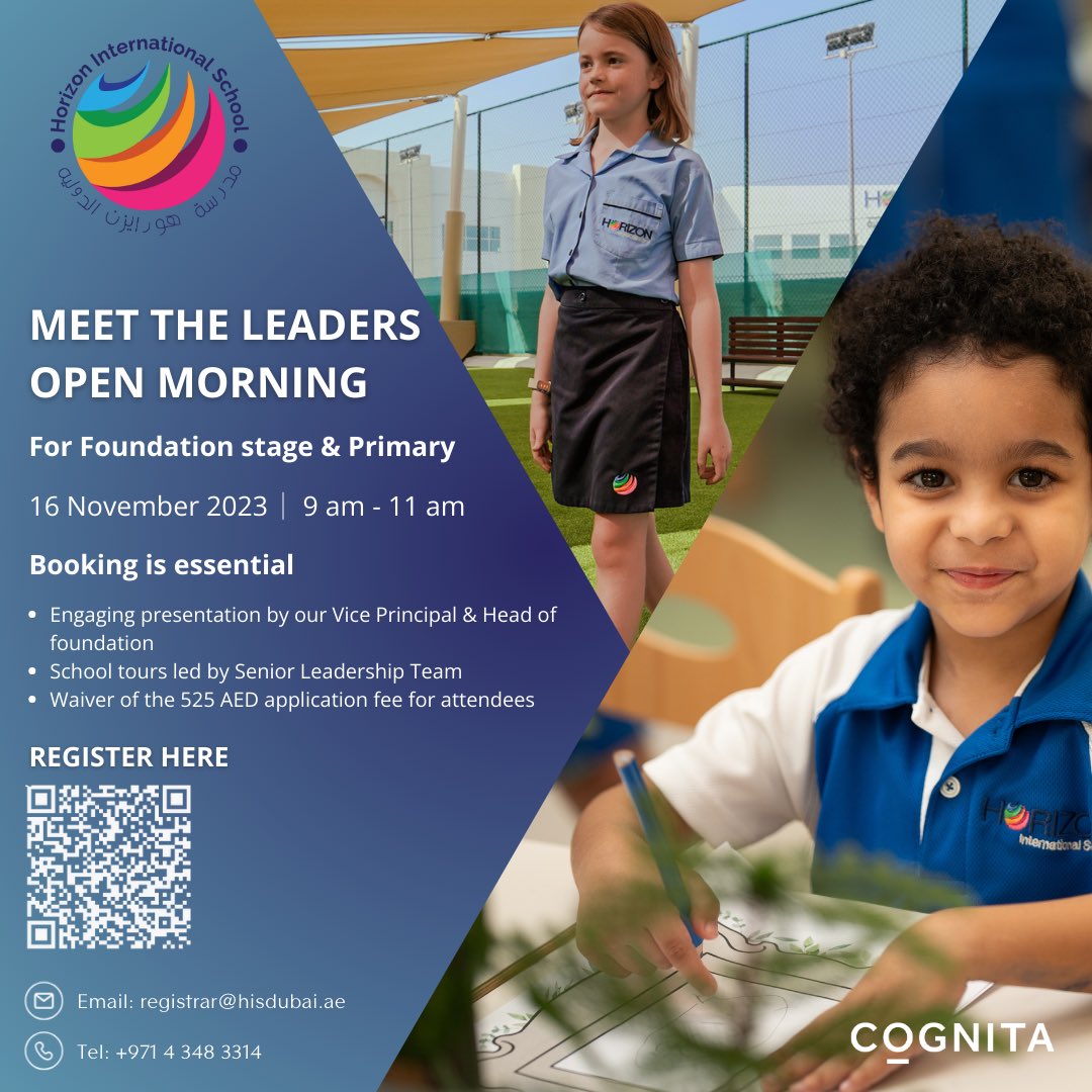 Horizon International School (@hisdubai) on Twitter photo Join us for an exclusive 'Meet the Leaders' Open Morning! 🏫✨
Book by emailing registrar@hisdubai.ae
#EveryoneCounts #EveryoneContributes #EveryoneSucceeds #CognitaWay Join us for an exclusive 'Meet the Leaders' Open Morning! 🏫✨
Book by emailing registrar@hisdubai.ae
#EveryoneCounts #EveryoneContributes #EveryoneSucceeds #CognitaWay