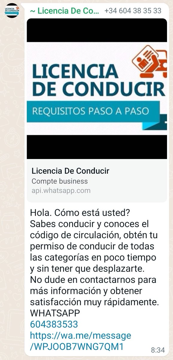 garyfersot's tweet photo. @policia @mossos @guardiacivil 
Alguien va publicando en grupos de WhatsApp, publicidad sobre OBTENCIÓN DE CARNET DE CONDUCIR POR 900€, SIN EXÁMENES NI NADA.
#VERIFICAR.
ES POSIBLE QUE VARIOS HAYAN PICADO.
#DENUNCIA #ESPAÑA https://t.co/2AKsk2fzhR