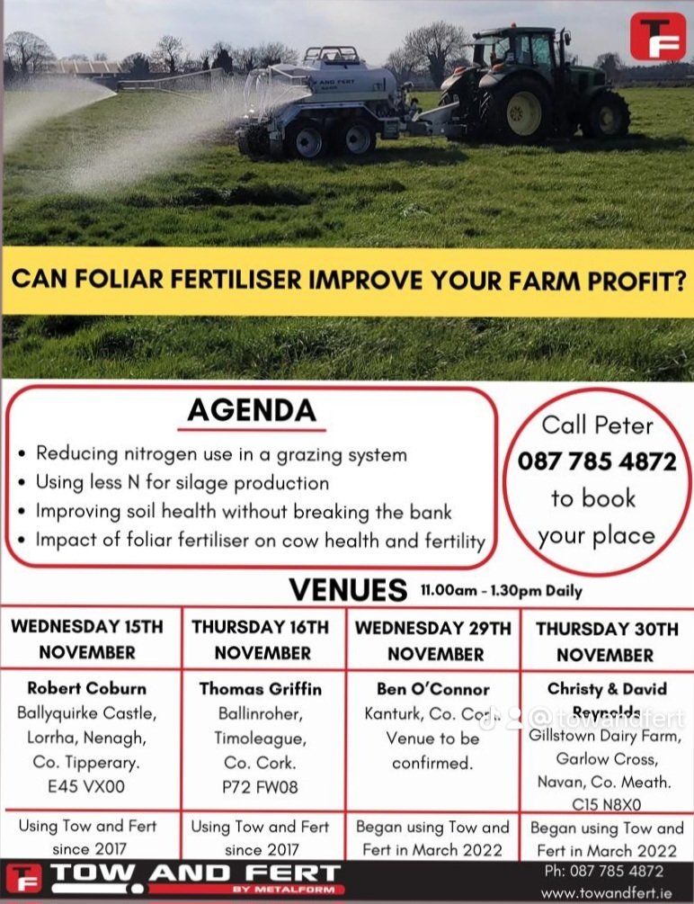 Upcoming Tow and Fert open days beginning next Wednesday in Co. Tipperary at 11am.