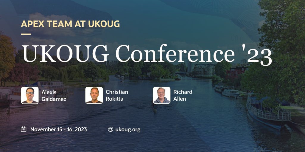 OracleAPEX's tweet image. 📌 Please join Richard Allen (@FlowquestR), Alexis Galdamez (@alexiswcg) and Christian Rokitta (@crokitta) at the UKOUG Conference '23!
If you are located in UK 🇬🇧, you don't want to miss this!
ukoug.org
#orclAPEX #LowCode #Oracle