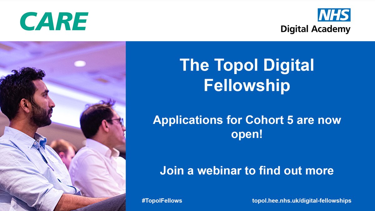 Applications for Cohort 5 of the Topol Digital Fellowships Programme are now open. If you’re interested, join a drop in webinar to find out more: orlo.uk/RyNkY #TopolFellows @NHSE_WTE @WessexAHSN