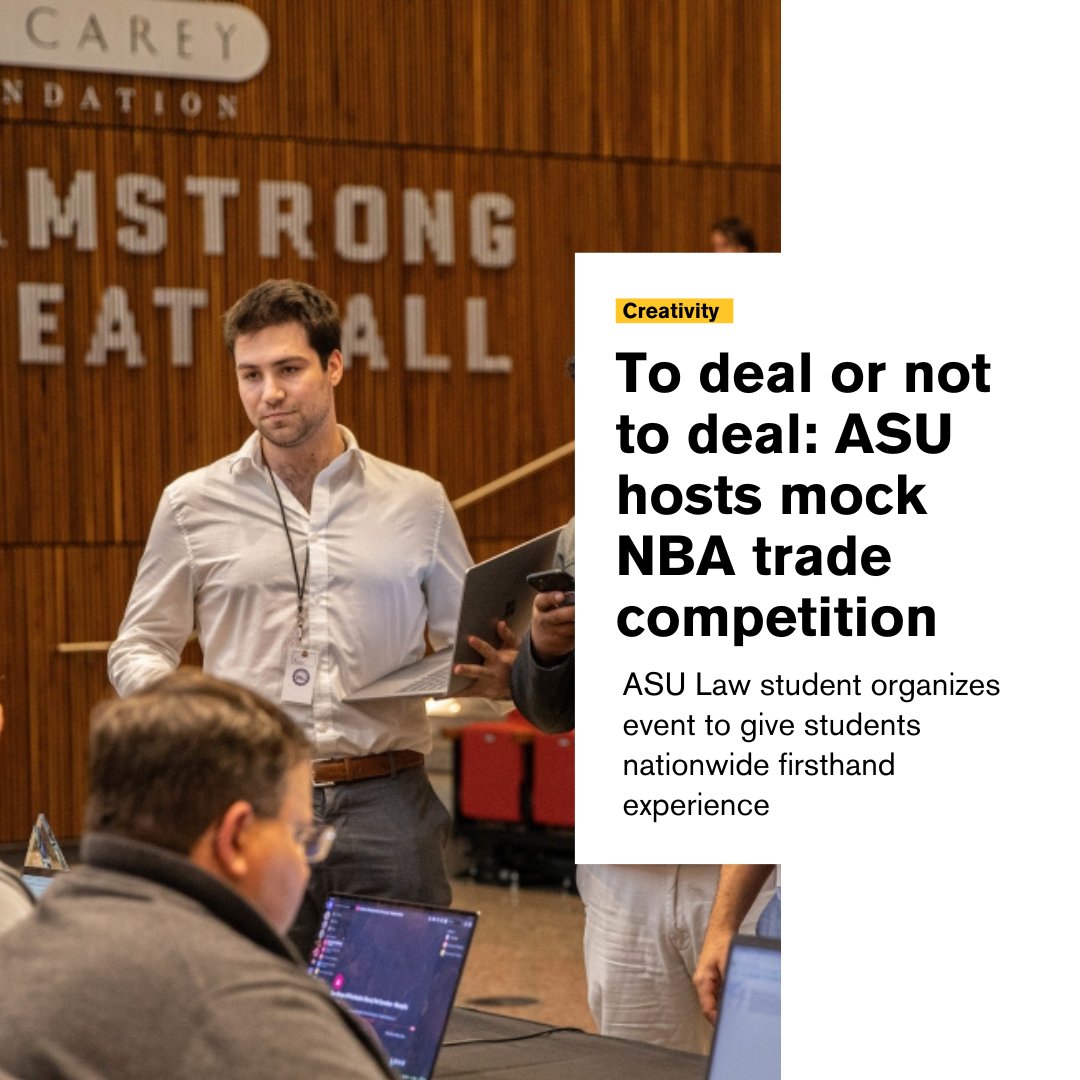 ASU News (@asunews) on Twitter photo <a href="/ASUGammage/">ASU Gammage</a> <a href="/ASUGradCollege/">ASU Graduate College</a> The NBA season is here, and so is the trade deadline — at least, for the more than 125 students from 35 collegiate programs and more than 20 states across the country who took part in <a href="/ASUCollegeOfLaw/">Sandra Day O’Connor College of Law at ASU</a>'s Mock NBA Trade Deadline Competition: news.asu.edu/20231107-creat… <a href="/ASUGammage/">ASU Gammage</a> <a href="/ASUGradCollege/">ASU Graduate College</a> The NBA season is here, and so is the trade deadline — at least, for the more than 125 students from 35 collegiate programs and more than 20 states across the country who took part in <a href="/ASUCollegeOfLaw/">Sandra Day O’Connor College of Law at ASU</a>'s Mock NBA Trade Deadline Competition: news.asu.edu/20231107-creat…