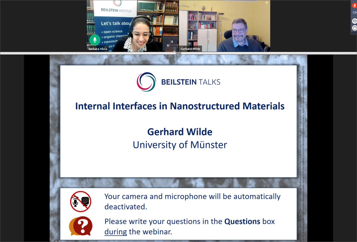 It was a pleasure to host the #BeilsteinTalk given yesterday by the #BJNANO @BeilsteinInst  Editor-in-Chief Prof. Gerhard Wilde (@uni_muenster 🇩🇪). I would like to thank Gerhard for the amazing lecture and to the audience for tuning in and for actively participating in the Q&A!