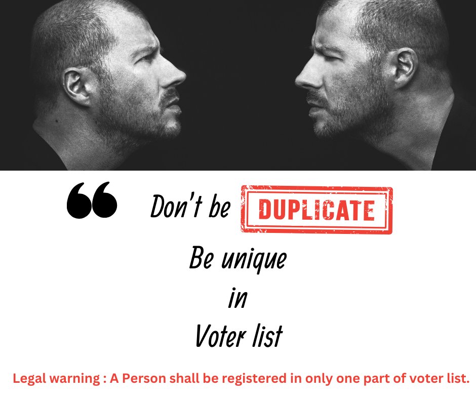 જો તમારું નામ એક કરતા વધુ જગ્યાએ નોંધાયેલ છે, તો આજે જ એક જગ્યાએ થી નામ કમી કરાવ​વા ફોર્મ ૭ દ્વારા અરજી કરો.

(નોંધણી ખૂબજ સરળ છે.) #SSR2024 #ECI #ECISVEEP #youngvoters #Gujarat

<a href="/SpokespersonECI/">Spokesperson ECI</a>
<a href="/ECISVEEP/">Election Commission of India</a>
<a href="/PIBAhmedabad/">PIB in Gujarat 🇮🇳</a>
<a href="/DDNewsGujarati/">DD News Gujarati</a>