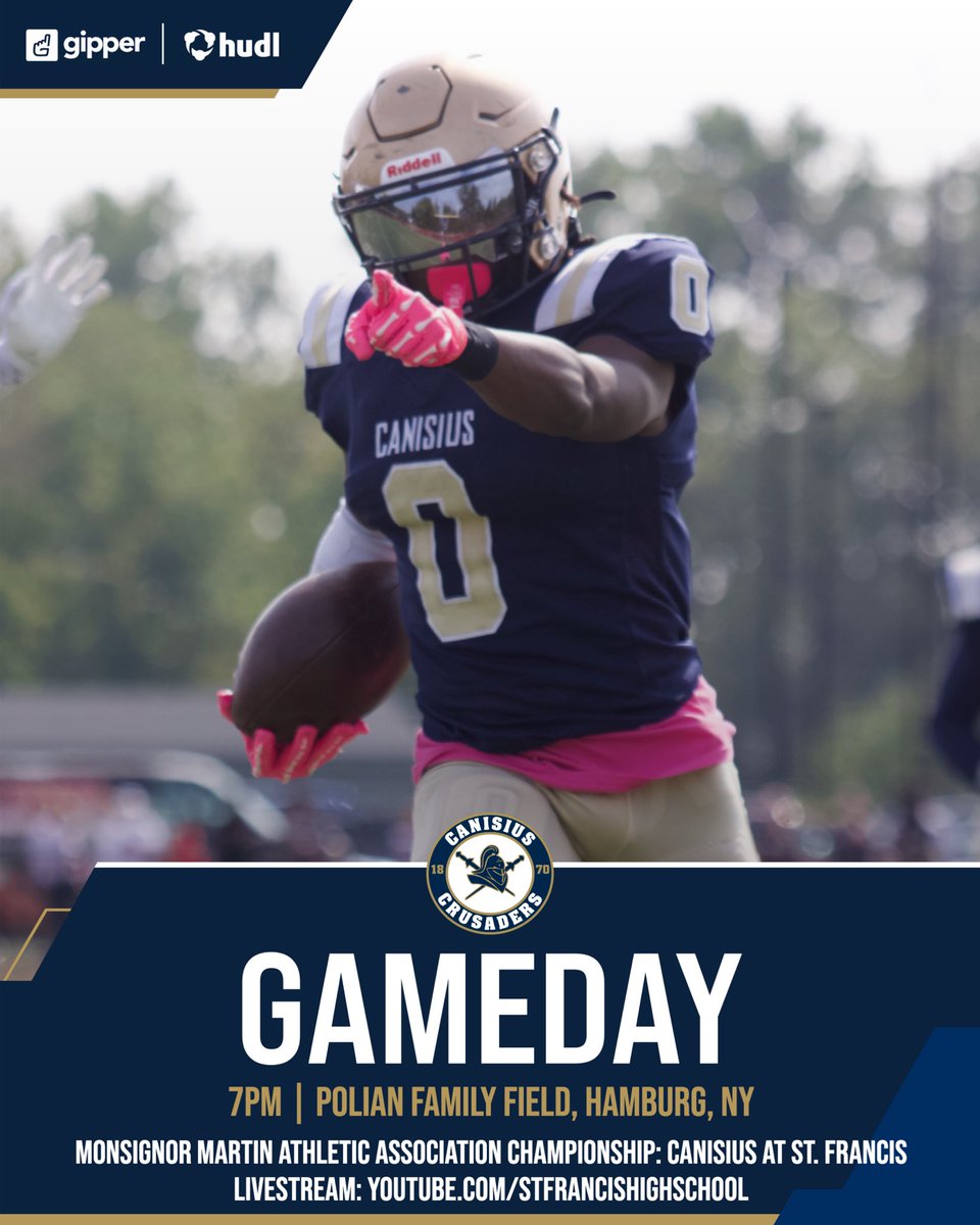 CanisiusSports's tweet photo. It's the biggest GAMEDAY of the @MonsignorMartin season. 

@CanisiusHSFB at @SFHSfootballNY, 7 p.m., for the championship. 

Presale admission is $10 via https://t.co/8vKSlNABQQ; tickets at the door will be $15.

St. Francis livestreams: https://t.co/zfQ8D9pVeE https://t.co/3v3pBvQFqN