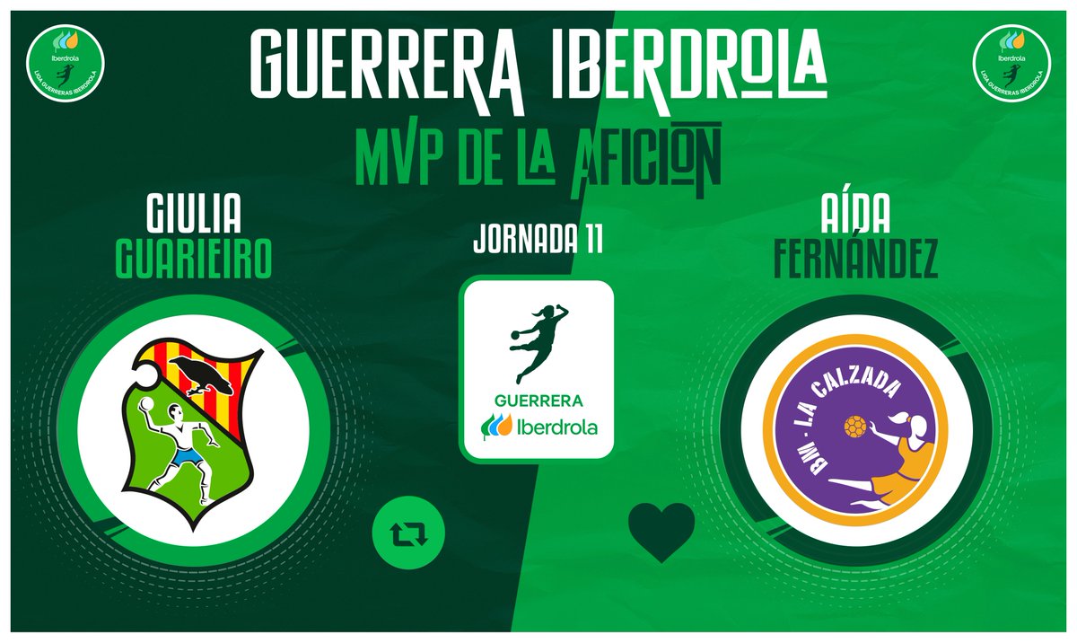 ⭐️#GuerreraIberdrola - Jornada 11

🆚 <a href="/BMGranollers/">BM Granollers</a> : <a href="/CBLaCalzada/">Club Balonmano MotiveMarket.com La Calzada</a> 

♻️ RT: <a href="/Giuliaguarieiro/">Giulia</a> 
❤️ Me gusta: Aida Fernández