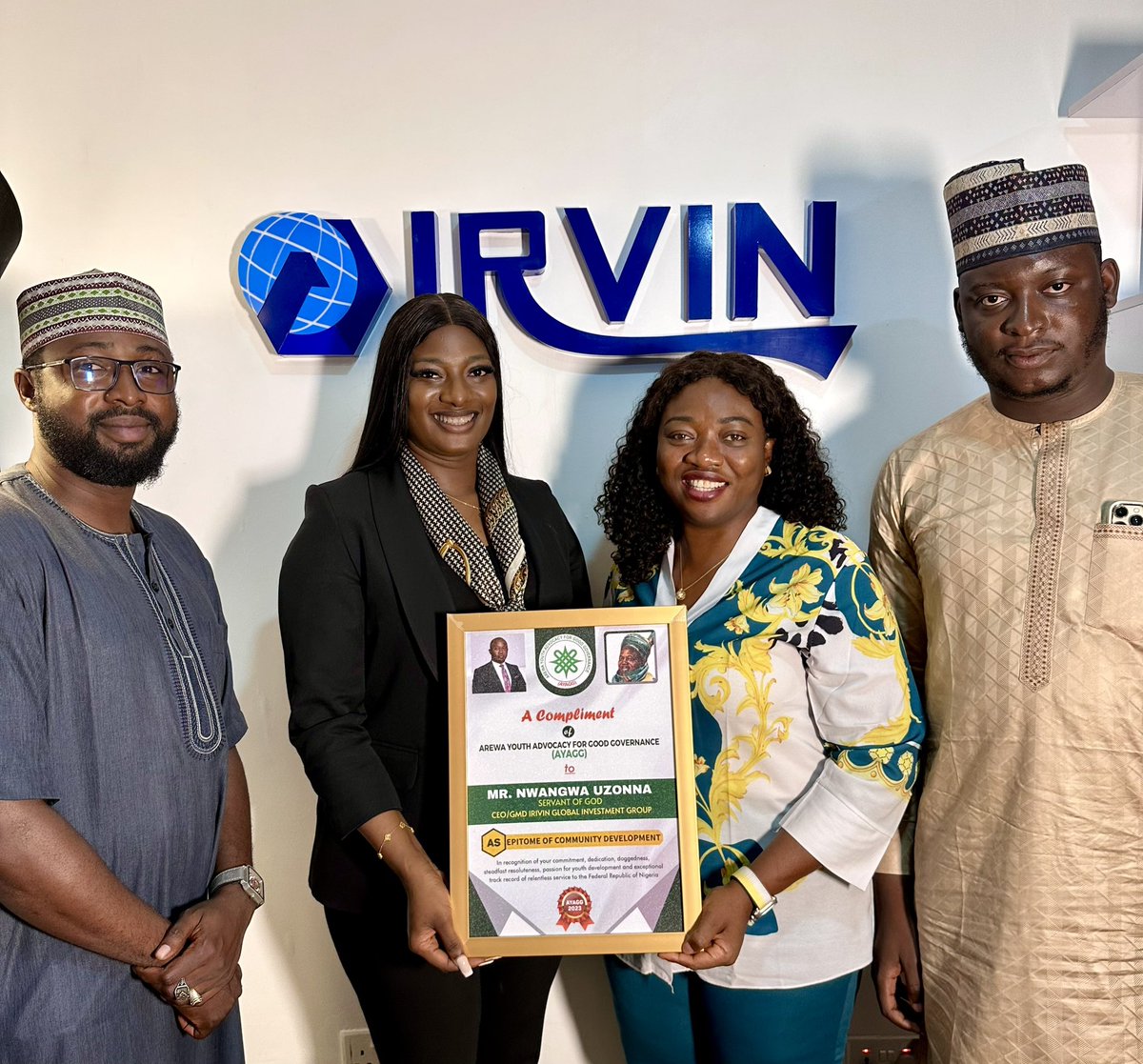 irvinglobal's tweet photo. We extend our sincere gratitude for the recent recognition bestowed upon our Group Managing Director,Dr Nwangwa Uzonna @uzonwangwa by the Arewa Youth Advocacy for Good Governance.
.
.
#communityserviceproject #irvinglobal #corporateresponsibility https://t.co/ynjE3QaFS5