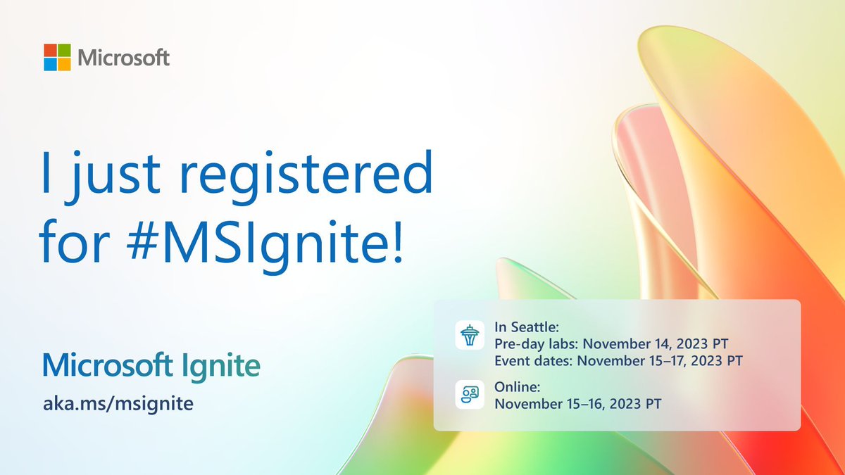 👨‍💻#MSIgnite will take place online on November 15-16, 2023

Register, participate and get to know the latest and greatest updates about all Microsoft technologies!
👇👇👇👇👇

🔗ignite.microsoft.com/en-US/home #Azure #AI #PowerPlatform #Microsoft365