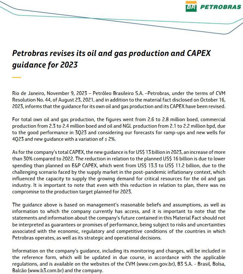 MarhelmData's tweet photo. $PBR increases production guidance from 2.6 to 2.8 mmbpd https://t.co/t3fSKFfpWj
