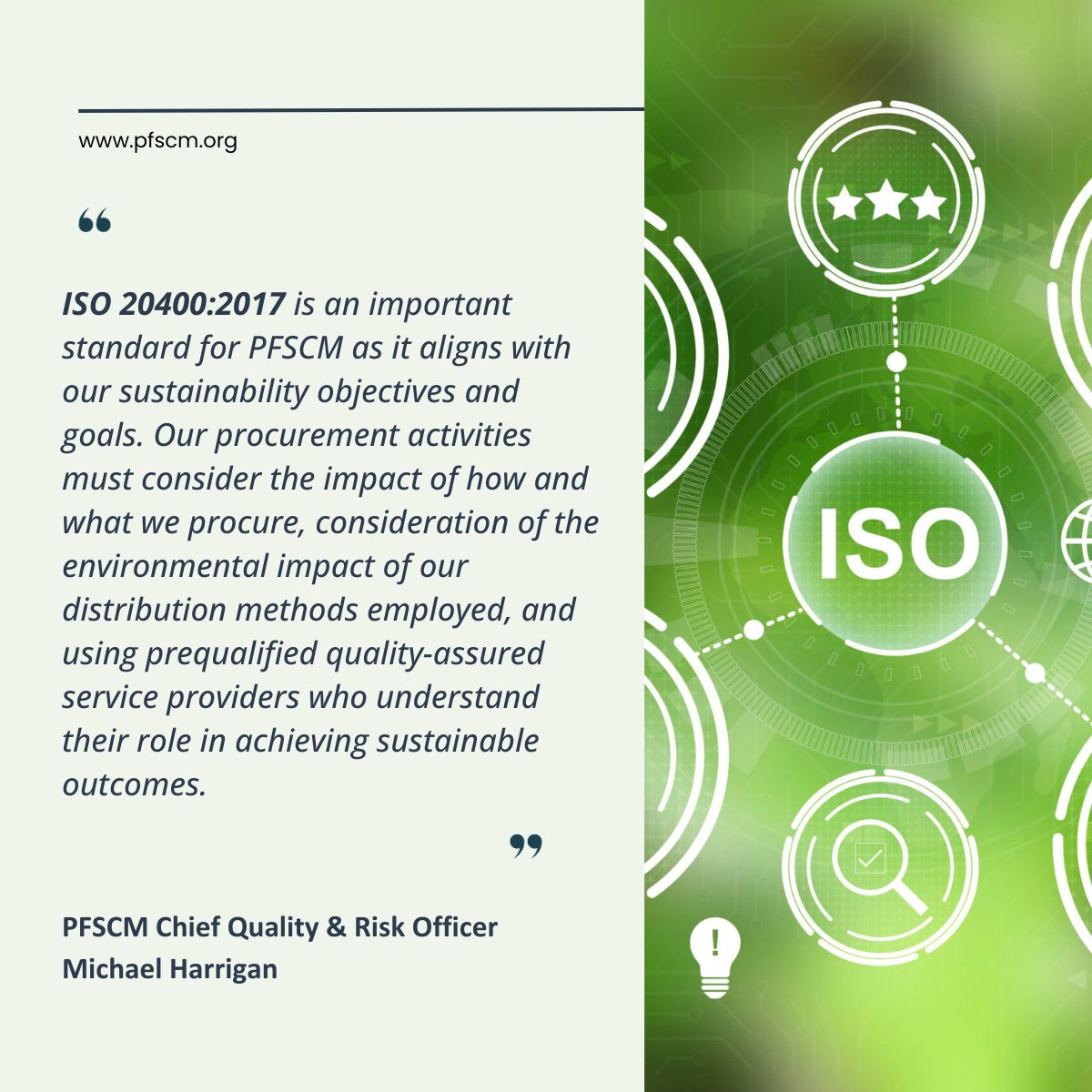 PFSCM is pleased to share that following an assessment by leading certification body DQS, our #procurement processes were found to align with ISO 20400:2017 for Sustainable Procurement. This verification assessed the integration of ISO 20400:2017 into our already-certified ISO…