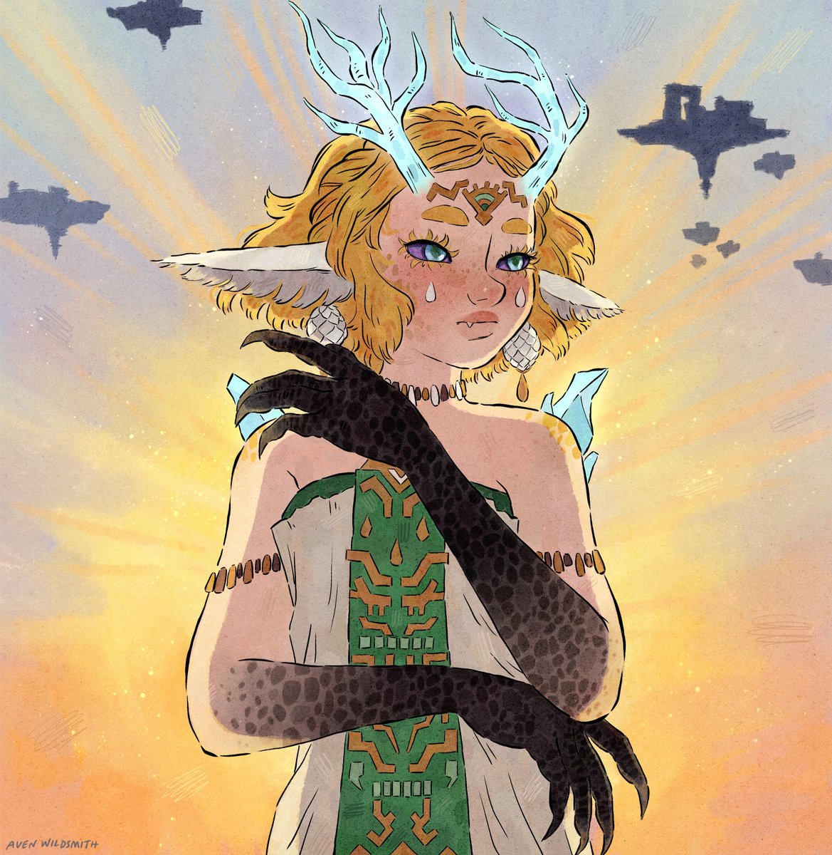 avenwildsmith's tweet image. A really cool comm for @kathrynthehuman - I was asked to imagine what Zelda might look like if she had kept some dragon features ✨ #Zelda