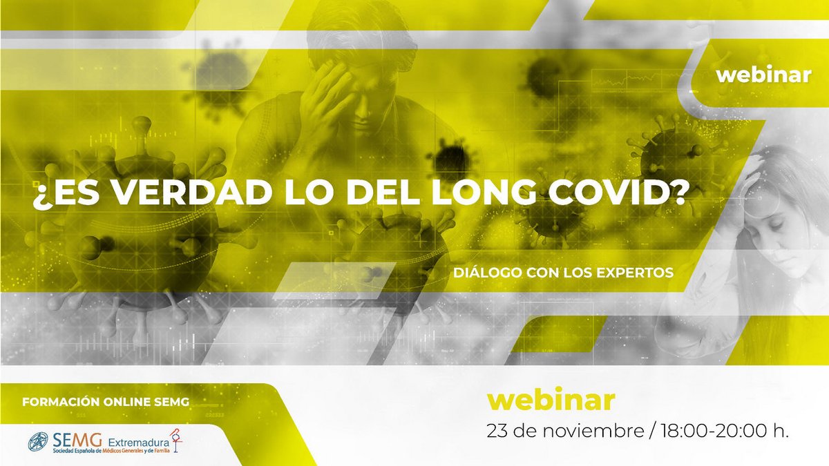 SEMG_ES's tweet photo. 💻El próximo jueves 23 de noviembre agéndate este interesante #webinar sobre #LongCOVID #covidpersistente en el que participarán importantes expertos
✍️Inscripción gratuita y acceso libre en https://t.co/0V5nGbK0ij
Organizan #FIFSEMG y #SEMGExtremadura
#FormacionOnLineSEMG https://t.co/L9YxRSGCG3