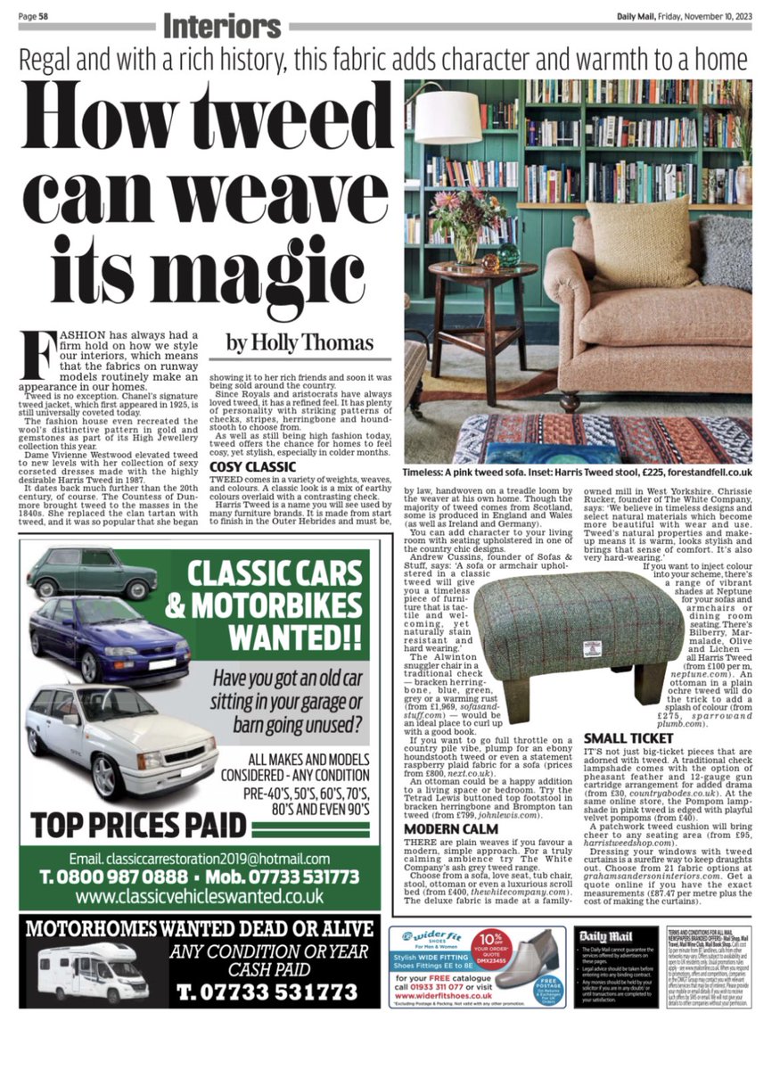 Temperatures are dropping. Time to haul out the tweed…interiors! In today’s <a href="/DailyMailUK/">Mail+</a>