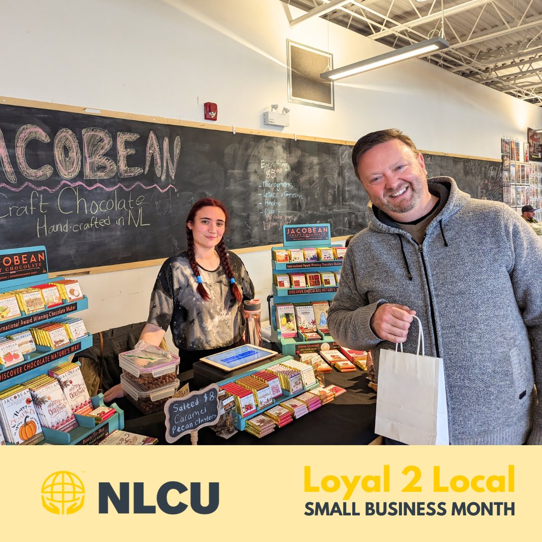 NLCU's tweet image. Our CEO, Glenn Bolger, spent his #Loyal2Local dollars at Jacobean Craft Chocolate @JacobeanChocNL, #Newfoundland&apos;s first bean-to-bar #chocolate studio and a winner of several international awards for their chocolate.

#smallbusinessmonth2023 #shoplocal