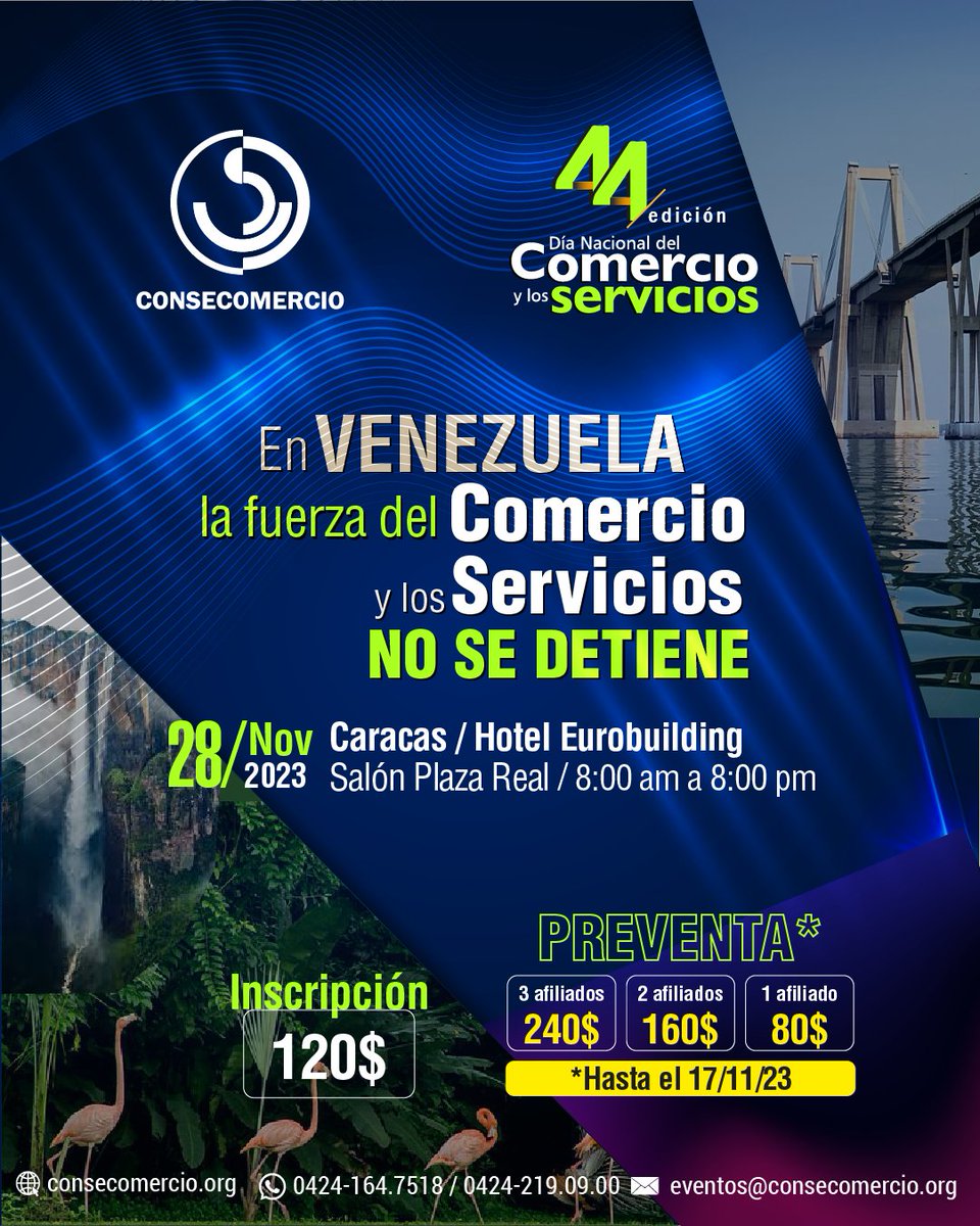 El comité y directorio ejecutivo de Consecomercio, invita a sus afiliados, sectores aliados, a las pequeñas, medianas y grandes empresas a celebrar la 44° edición del Día Nacional del Comercio y los Servicios, el próximo 28 de noviembre, en el hotel <a href="/eurobuilding/">Eurobuilding Caracas</a>