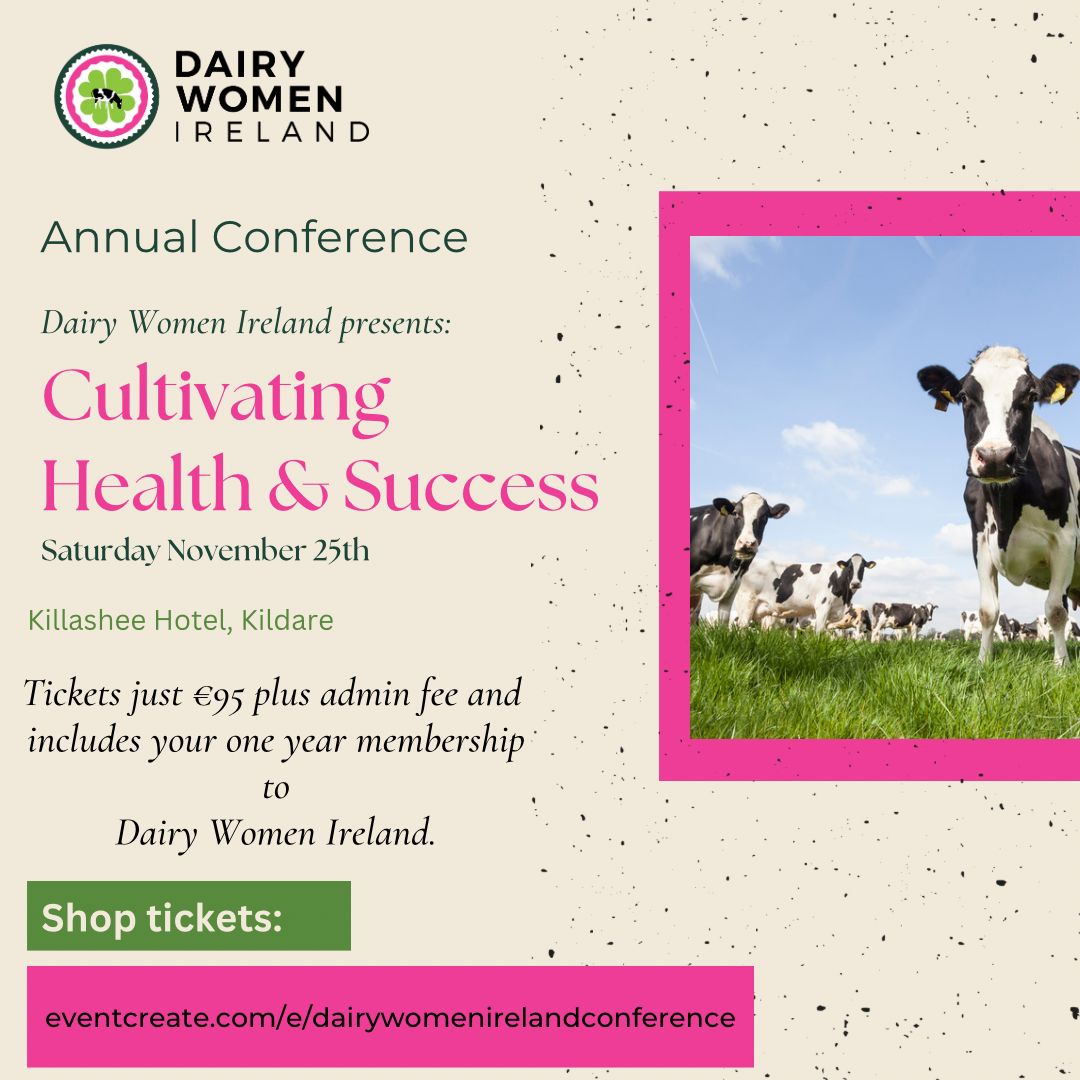 The countdown is on to the @DairyWomenIre  Conference on the 25th of November on Cultivating Health and Sucess.  

Do you have your tickets yet? Programme and registration details are in the link below. 👩‍🌾🐄✍️#grasstomilk #irishdairy #womeninag #dairycows

eventcreate.com/e/dairywomenir…