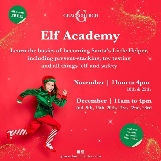 The Elf Academy is coming to The Gracechurch Centre from November 18th! 

Book SEND* sessions here: bit.ly/3QvhNhY
Book standard sessions here: bit.ly/3QQjYxJ

*SEND sessions are from 11am-11:30am