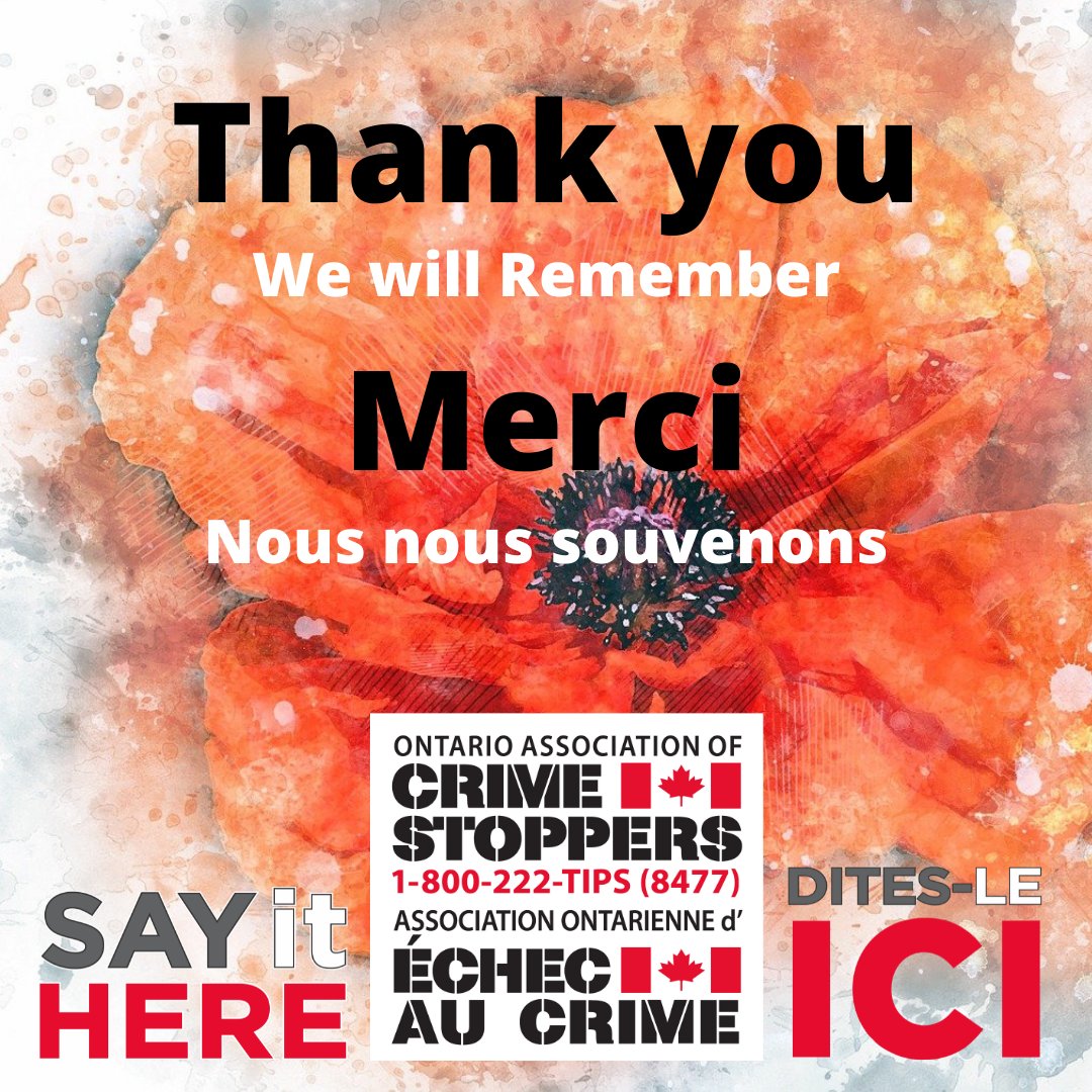 Always remembering the sacrifices of the few for the many.
#RemembranceDay #Ontario #CrimeStoppers