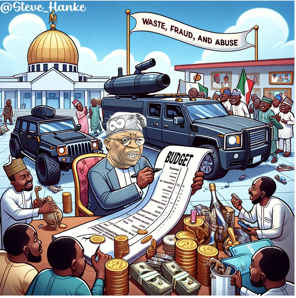 steve_hanke's tweet photo. #NGAWatch: While Nigerians are suffering from SKY-HIGH INFLATION &amp; CRIPPLING DEBT, Pres. Tinubu has signed a $2.8m supplementary budget that includes:

- Bulletproof cars for him and his wife

- A private yacht

- New home renovations

PRES. TINUBU = WASTE, FRAUD, AND ABUSE https://t.co/mHwJEMJIZk