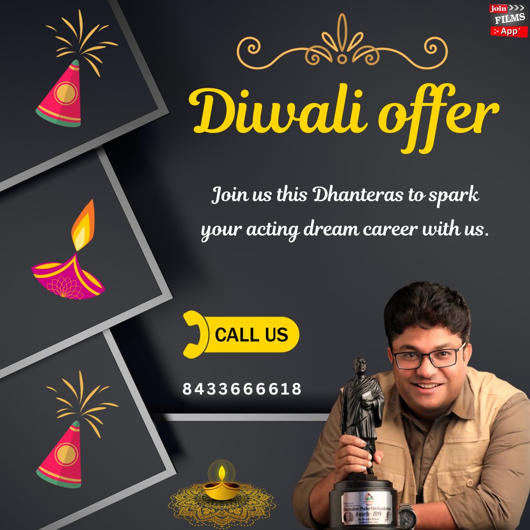 joinfilms's tweet image. 🪔Don't miss this golden opportunity to start your acting career n this occasion of "DHANTERAS" with our special offer. 🌟
For further information contact on : 8433666618
Download Join film App : bit.ly/3FaraN5😊

#happydiwali
#joinfilms
#joinfilmsacademy