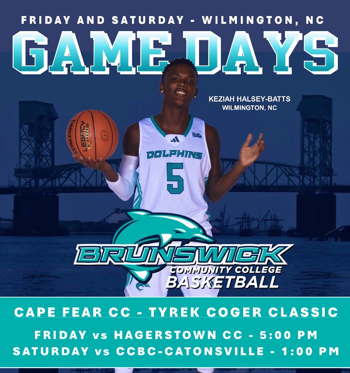 BIG WEEKEND! <a href="/BrunswickCC_MBB/">Brunswick Community College Men's Basketball</a> travels across the Cape Fear River to Wilmington NC to play in the Tyrek Coger Classic at <a href="/CapeFearMBB/">Cape Fear Men’s Basketball</a>. Friday vs <a href="/hccathletics/">HCC Hawk Athletics</a> at 5 pm. Saturday vs <a href="/CCBCCardsSports/">CCBC Catonsville ATH</a> at 1 pm. #BccNextChanceU