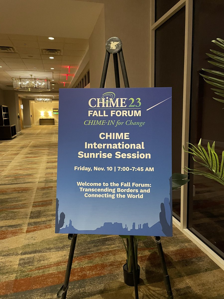 Good morning! It’s 0630 and still dark in Phoenix but there’s hot breakfast and an international session in Wildflower A. All welcome! #CHIME23Fall #DigitalHealthLeaders