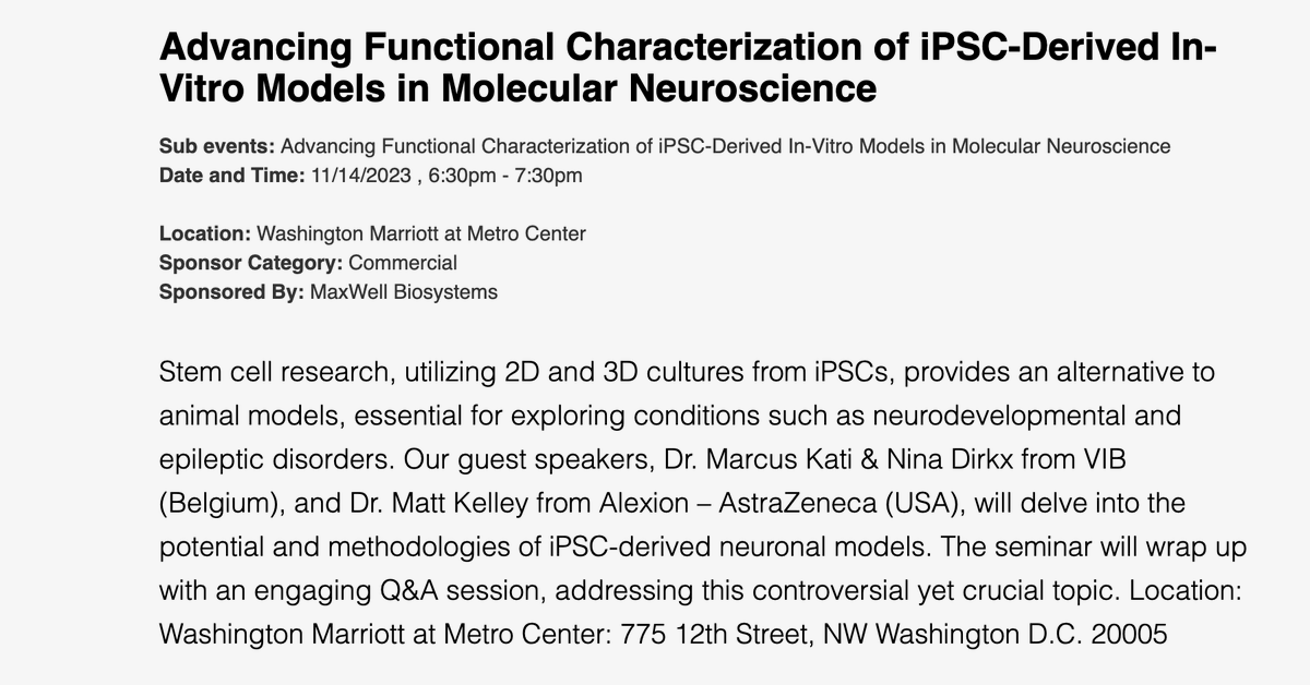 On my way to #SfN2023 .  Will be giving a presentation on our  development of functional assays for drug discovery using iPSC derived neurons next Tuesday. <a href="/SfNtweets/">Society for Neuroscience (SfN)</a>