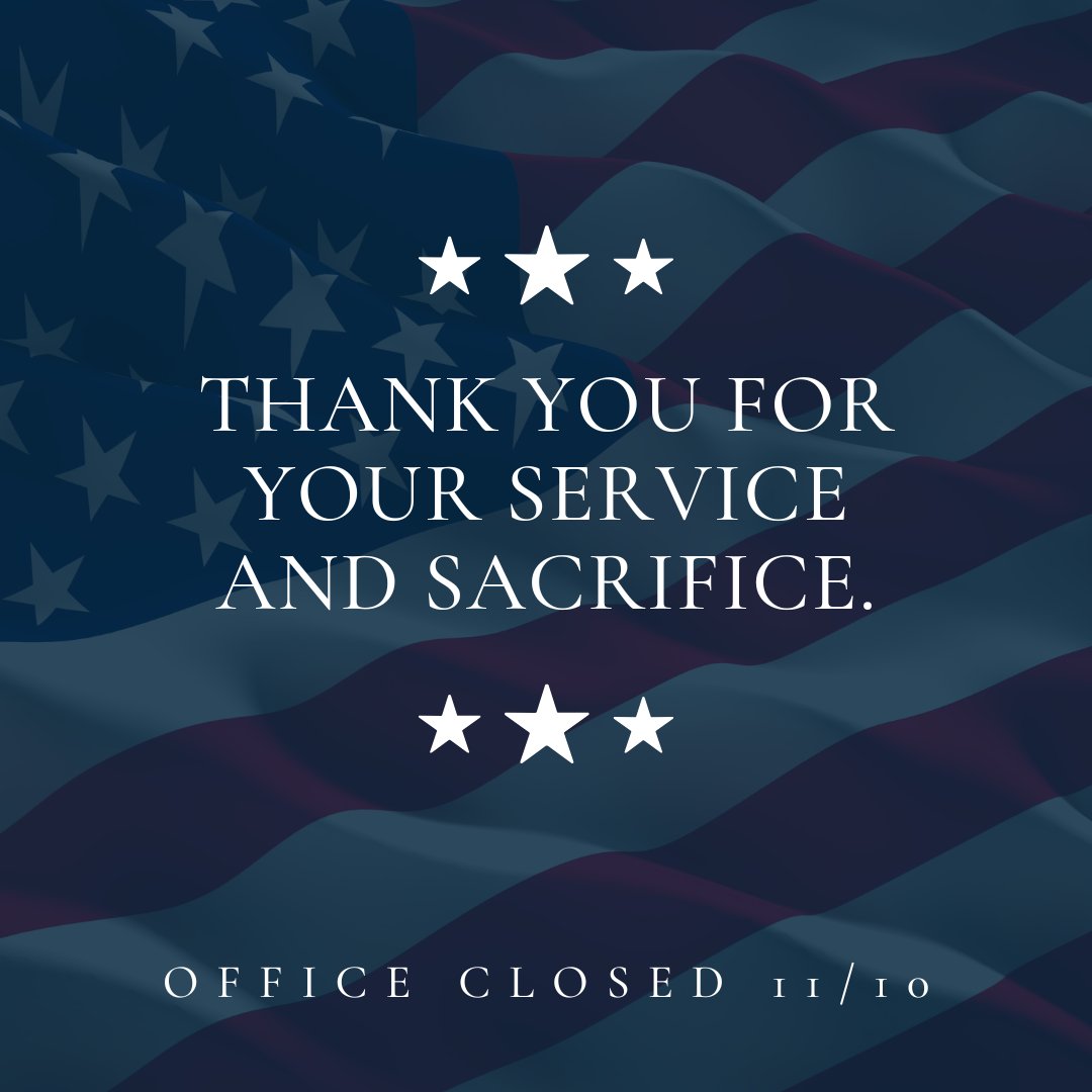 May we always be thankful for our Veterans 💙 🇺🇸 

Our office will be closed today (11/10) in observance of Veterans Day Tomorrow. 

#VeteransDay