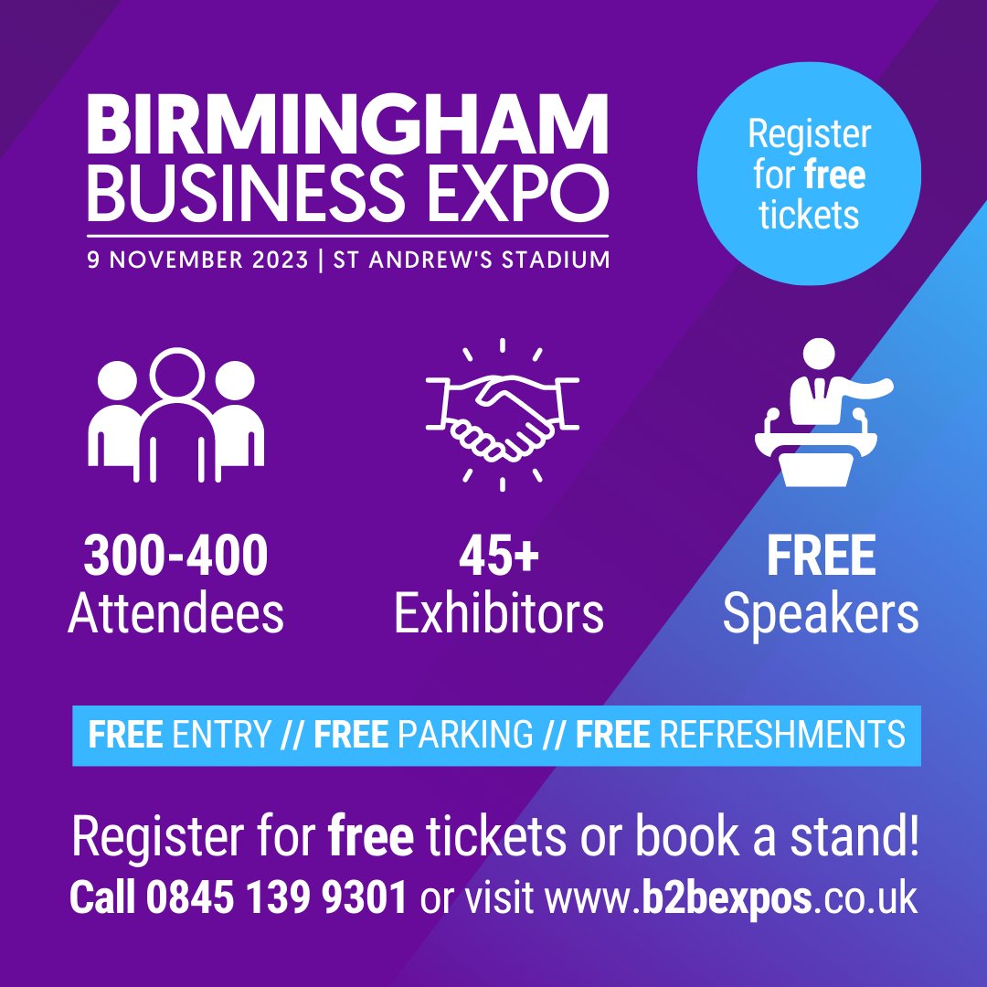 Showcase your business services and get noticed as a local supplier at Birmingham's BIGGEST FREE business 2 business show on Thursday 9th November 🌟🙌 b2bexpos.co.uk/event/birmingh… #BirminghamExpo
