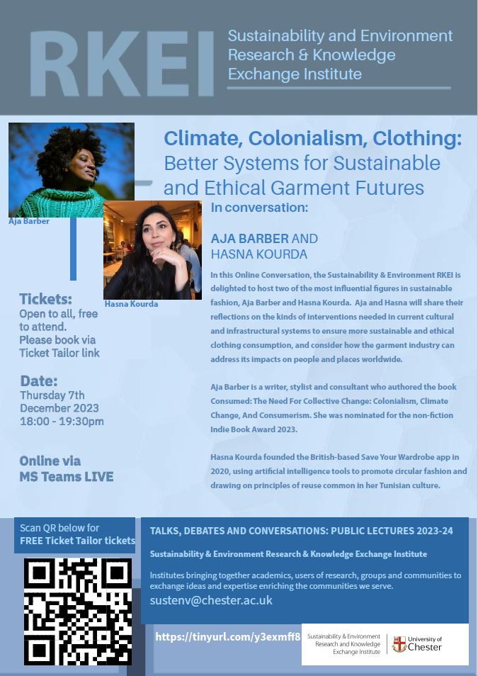 SERKEI is excited to host @AjaSaysHello and @hasnakourda in our next 'In Conversation' event. Join us Thurs 7 Dec, 6pm for this *online* event, to discuss the unsustainability challenges of the garment sector. Free to join, open to all! Book here: tinyurl.com/y3exmff8