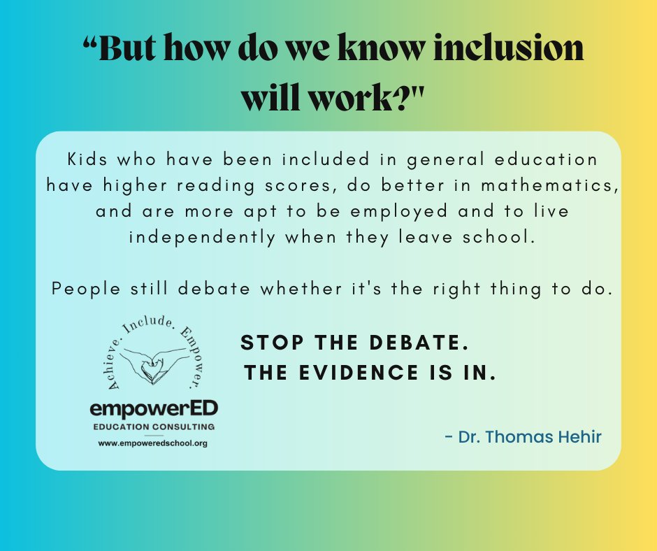 Day 10 of #NoExcusesNovember- “How do we know #inclusion will work?” 40 years of research, that's how! STOP THE DEBATE.  THE EVIDENCE IS IN.