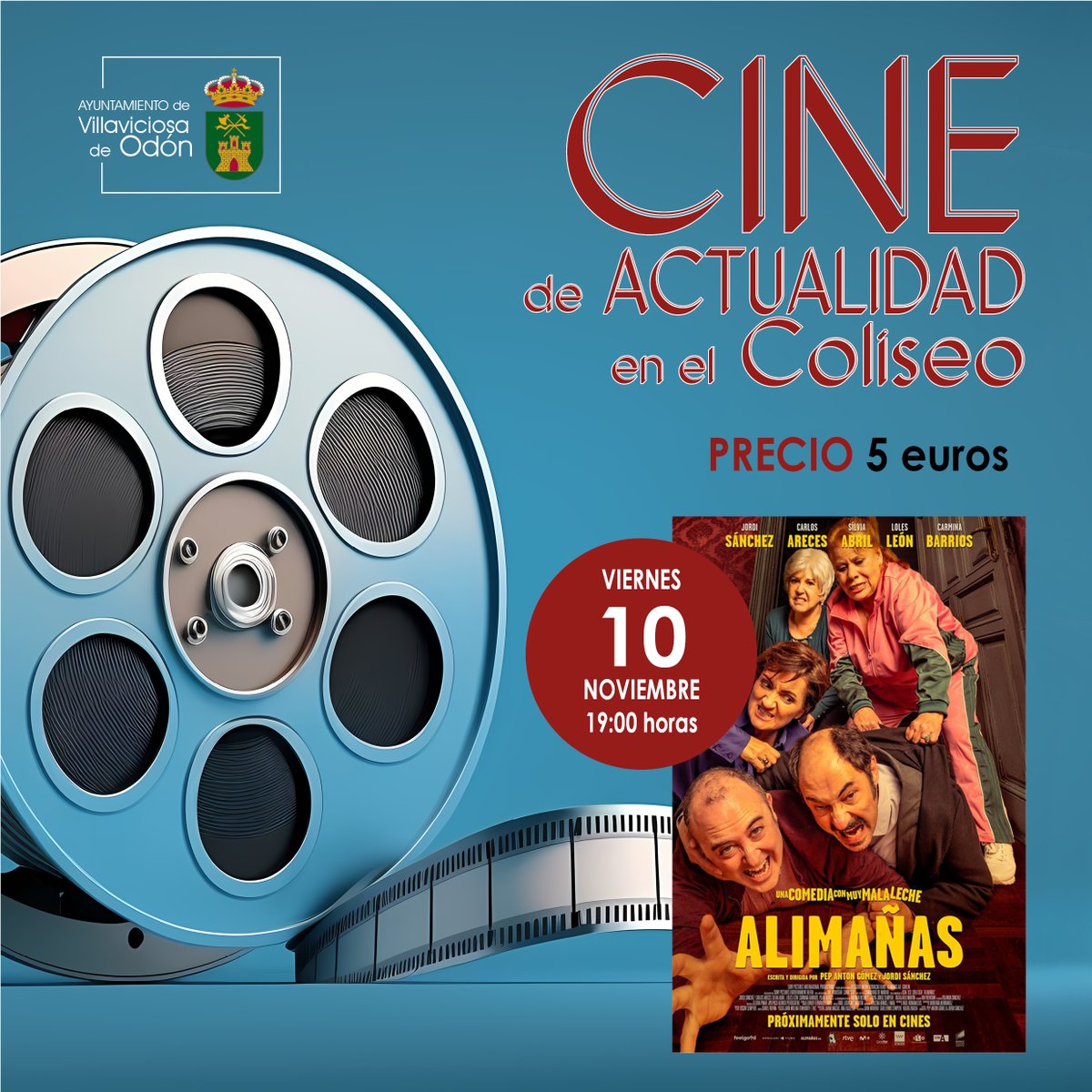 Termina la semana y qué mejor forma de iniciar el finde disfrutando del🎥 Cine de Actualidad con la comedia española "Alimañas".
📆Viernes 10 de noviembre 
🕖19h
📍 Coliseo de la Cultura. 
🎫5€. Las entradas se pueden adquirir desde 1 hora antes del comienzo.
#Villaviciosadeodon