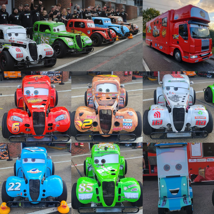 Ka-chow! Check out these Legends that raced at Brands Hatch (UK) recently with schemes from the CARS movie. James Newbery ( 2mater ) and others were bringing awareness of Motor Neurone Disease. More info on their fundraising page at justgiving.com/page/james-new… #legends #legendsnation